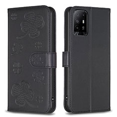 Leather Case Stands Flip Flowers Cover Holder BF1 for Oppo A94 5G Black