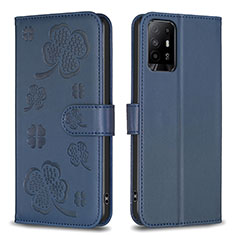 Leather Case Stands Flip Flowers Cover Holder BF1 for Oppo A94 5G Blue