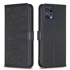 Leather Case Stands Flip Flowers Cover Holder BF1 for Oppo Find X5 Pro 5G Black