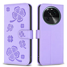 Leather Case Stands Flip Flowers Cover Holder BF1 for Oppo Find X6 Pro 5G Purple