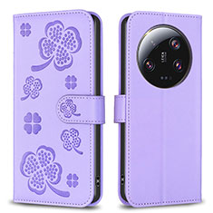 Leather Case Stands Flip Flowers Cover Holder BF1 for Xiaomi Mi 13 Ultra 5G Purple