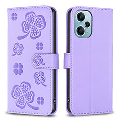 Leather Case Stands Flip Flowers Cover Holder BF1 for Xiaomi Poco F5 5G Purple