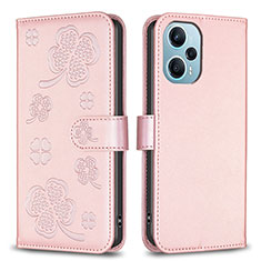 Leather Case Stands Flip Flowers Cover Holder BF1 for Xiaomi Poco F5 5G Rose Gold