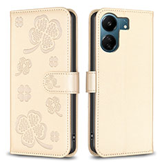 Leather Case Stands Flip Flowers Cover Holder BF1 for Xiaomi Redmi 13C Gold