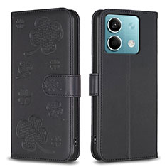 Leather Case Stands Flip Flowers Cover Holder BF1 for Xiaomi Redmi Note 13 5G Black