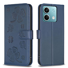 Leather Case Stands Flip Flowers Cover Holder BF1 for Xiaomi Redmi Note 13 5G Blue