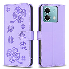 Leather Case Stands Flip Flowers Cover Holder BF1 for Xiaomi Redmi Note 13 5G Purple