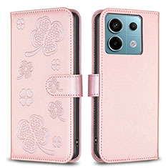 Leather Case Stands Flip Flowers Cover Holder BF1 for Xiaomi Redmi Note 13 Pro 5G Rose Gold