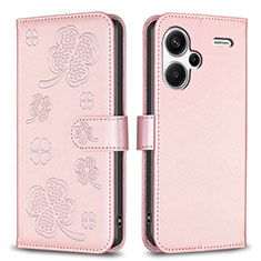 Leather Case Stands Flip Flowers Cover Holder BF1 for Xiaomi Redmi Note 13 Pro+ Plus 5G Rose Gold
