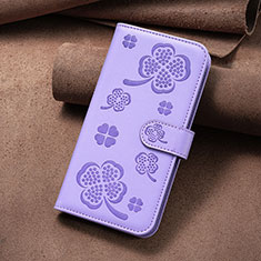 Leather Case Stands Flip Flowers Cover Holder BF2 for Xiaomi Redmi 13C Purple