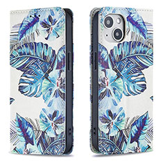 Leather Case Stands Flip Flowers Cover Holder for Apple iPhone 13 Blue