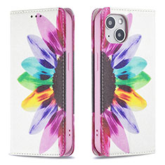 Leather Case Stands Flip Flowers Cover Holder for Apple iPhone 13 Colorful
