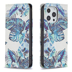 Leather Case Stands Flip Flowers Cover Holder for Apple iPhone 14 Pro Blue
