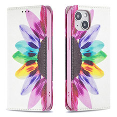 Leather Case Stands Flip Flowers Cover Holder for Apple iPhone 15 Colorful
