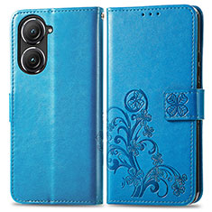 Leather Case Stands Flip Flowers Cover Holder for Asus Zenfone 9 Blue