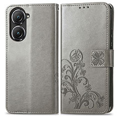 Leather Case Stands Flip Flowers Cover Holder for Asus Zenfone 9 Gray