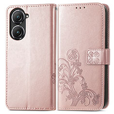 Leather Case Stands Flip Flowers Cover Holder for Asus Zenfone 9 Rose Gold