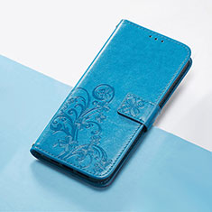 Leather Case Stands Flip Flowers Cover Holder for Google Pixel 4 Blue