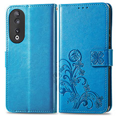 Leather Case Stands Flip Flowers Cover Holder for Huawei Honor 90 5G Blue