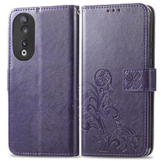 Leather Case Stands Flip Flowers Cover Holder for Huawei Honor 90 5G Purple