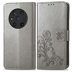 Leather Case Stands Flip Flowers Cover Holder for Huawei Honor Magic3 5G Gray