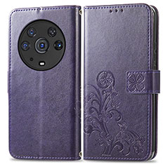 Leather Case Stands Flip Flowers Cover Holder for Huawei Honor Magic3 Pro 5G Purple