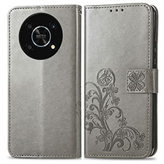 Leather Case Stands Flip Flowers Cover Holder for Huawei Honor Magic4 Lite 5G Gray