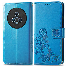 Leather Case Stands Flip Flowers Cover Holder for Huawei Honor Magic5 5G Blue