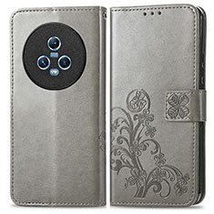 Leather Case Stands Flip Flowers Cover Holder for Huawei Honor Magic5 5G Gray