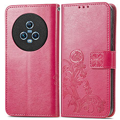 Leather Case Stands Flip Flowers Cover Holder for Huawei Honor Magic5 5G Hot Pink