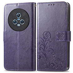 Leather Case Stands Flip Flowers Cover Holder for Huawei Honor Magic5 5G Purple