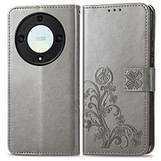 Leather Case Stands Flip Flowers Cover Holder for Huawei Honor Magic5 Lite 5G Gray