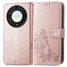 Leather Case Stands Flip Flowers Cover Holder for Huawei Honor Magic5 Lite 5G Rose Gold