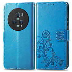 Leather Case Stands Flip Flowers Cover Holder for Huawei Honor Magic5 Pro 5G Blue