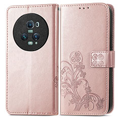 Leather Case Stands Flip Flowers Cover Holder for Huawei Honor Magic5 Pro 5G Rose Gold