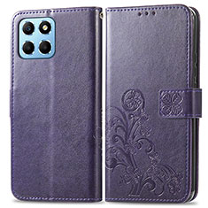 Leather Case Stands Flip Flowers Cover Holder for Huawei Honor X6S Purple