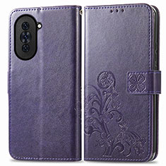 Leather Case Stands Flip Flowers Cover Holder for Huawei Nova 10 Purple