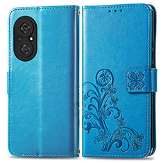 Leather Case Stands Flip Flowers Cover Holder for Huawei Nova 9 SE Blue