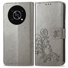 Leather Case Stands Flip Flowers Cover Holder for Huawei Nova Y90 Gray