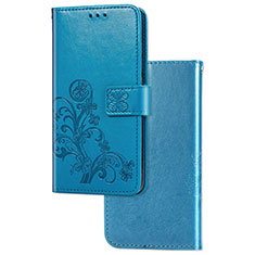 Leather Case Stands Flip Flowers Cover Holder for Huawei P40 Lite E Blue