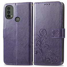 Leather Case Stands Flip Flowers Cover Holder for Motorola Moto E20 Purple