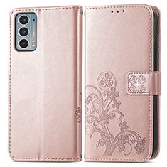 Leather Case Stands Flip Flowers Cover Holder for Motorola Moto Edge 20 5G Pink