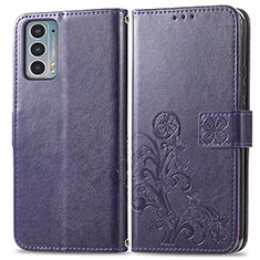 Leather Case Stands Flip Flowers Cover Holder for Motorola Moto Edge 20 5G Purple