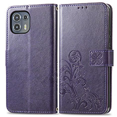Leather Case Stands Flip Flowers Cover Holder for Motorola Moto Edge 20 Lite 5G Purple