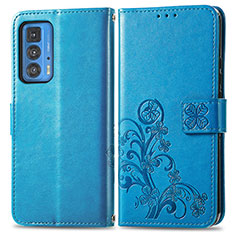 Leather Case Stands Flip Flowers Cover Holder for Motorola Moto Edge 20 Pro 5G Blue