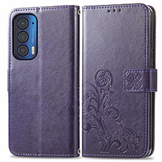 Leather Case Stands Flip Flowers Cover Holder for Motorola Moto Edge (2021) 5G Purple