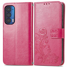 Leather Case Stands Flip Flowers Cover Holder for Motorola Moto Edge (2021) 5G Red