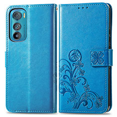Leather Case Stands Flip Flowers Cover Holder for Motorola Moto Edge 30 5G Blue