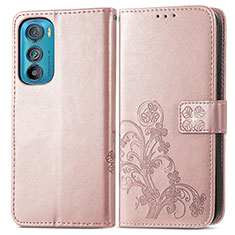 Leather Case Stands Flip Flowers Cover Holder for Motorola Moto Edge 30 5G Pink