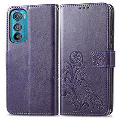 Leather Case Stands Flip Flowers Cover Holder for Motorola Moto Edge 30 5G Purple
